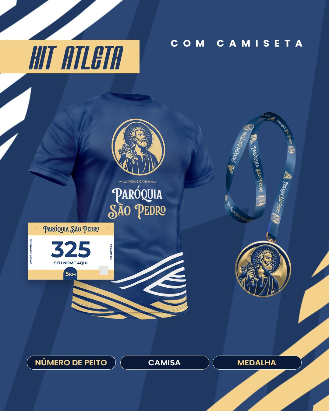 Kit atleta com camiseta da 2ª Corrida e Caminhada São Pedro